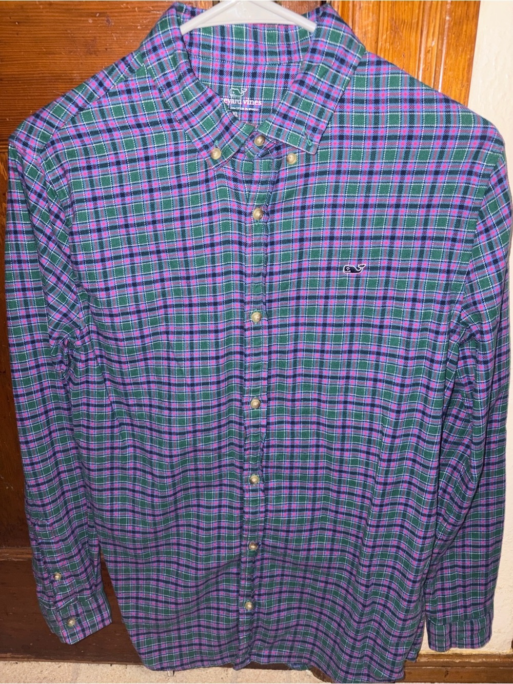 Vineyard Vines Boys Purple and Green Flannel Button-Down Shirt
